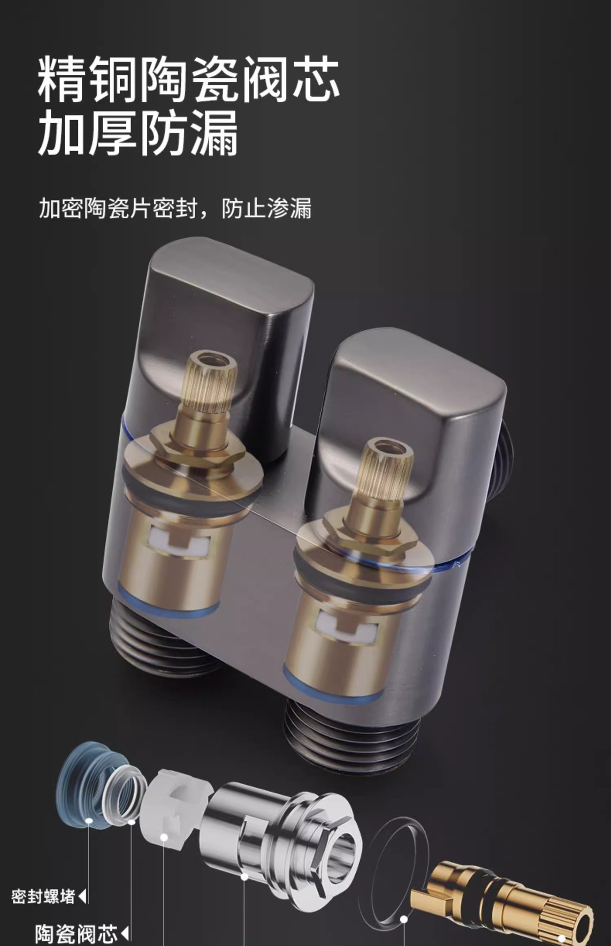 All-copper Angle valve, one inlet and two outlets, washing machine faucet, one split and two automatic water stop, double water outlet, double control, double opening pic 14