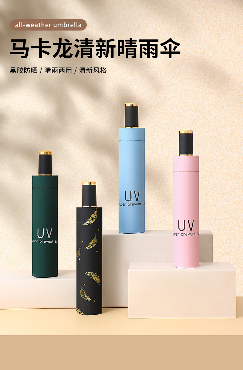 全自动雨伞黑胶UV防晒防紫外线太阳伞8骨三折伞礼品广告伞印logo详情1