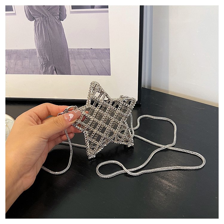跨境2024夏新款小香风镂空金属星星包晚宴包单肩斜挎气质链条女包详情49