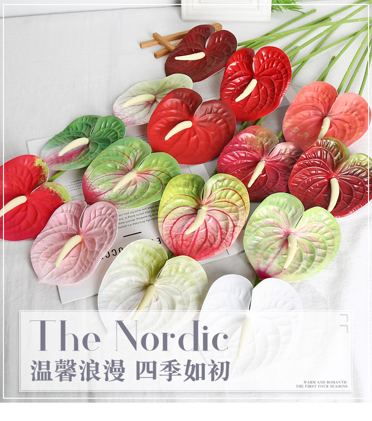 仿真单枝红掌3D打印手感胶片婚庆软装插花火鹤掌工艺品批发仿真花瓣家居装饰详情1