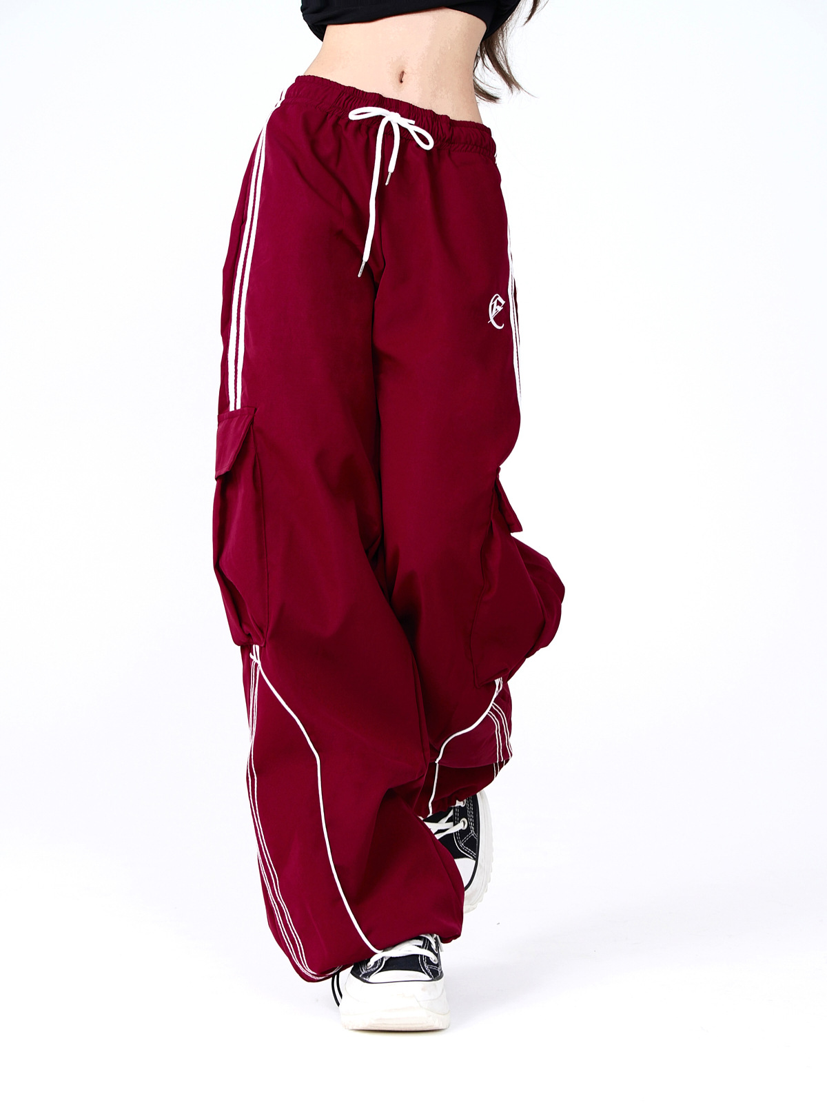 街舞黑色抽绳阔腿宽松休闲工装口袋运动裤女春季潮牌嘻哈拖地裤子详情8