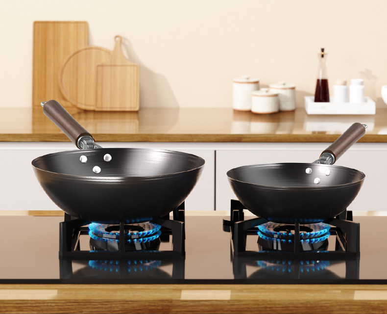 Zhangqiu traditional iron pot, old-fashioned household flat pan, uncoated non-stick pan, cooking pot, induction cooker, gas stove, universal pic 28