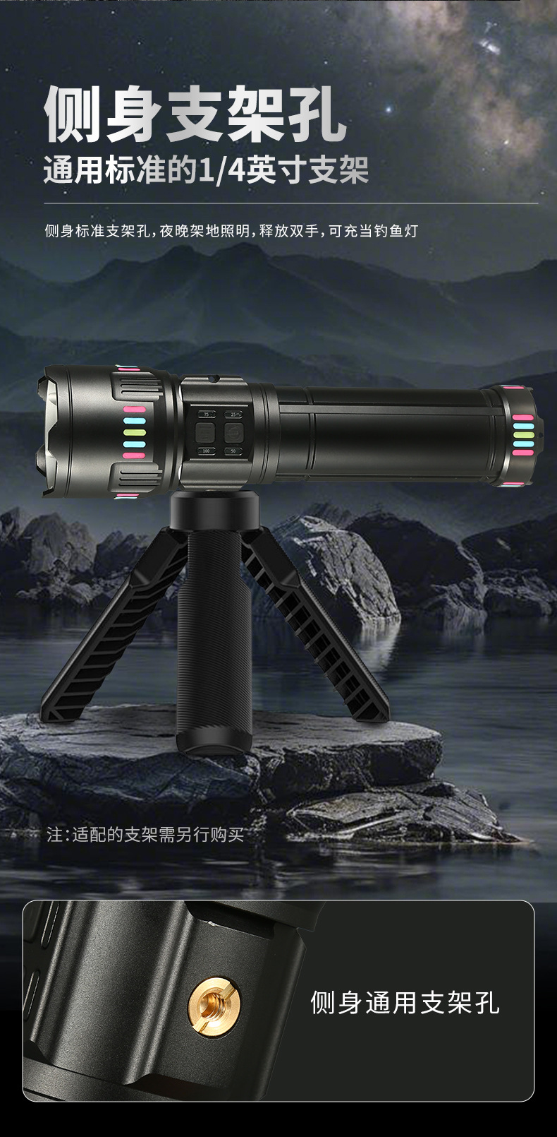 跨境新品大功率强光远射手电筒白激光户外侧灯露营多功能便携手电详情12