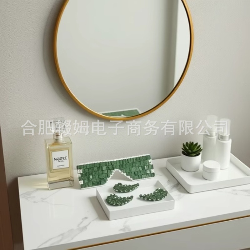 绿凤玉眼帘天然软枣绿玉手工编织美容SPA冰敷冰凉岫玉眼帘睡眠休息放松眼罩详情7