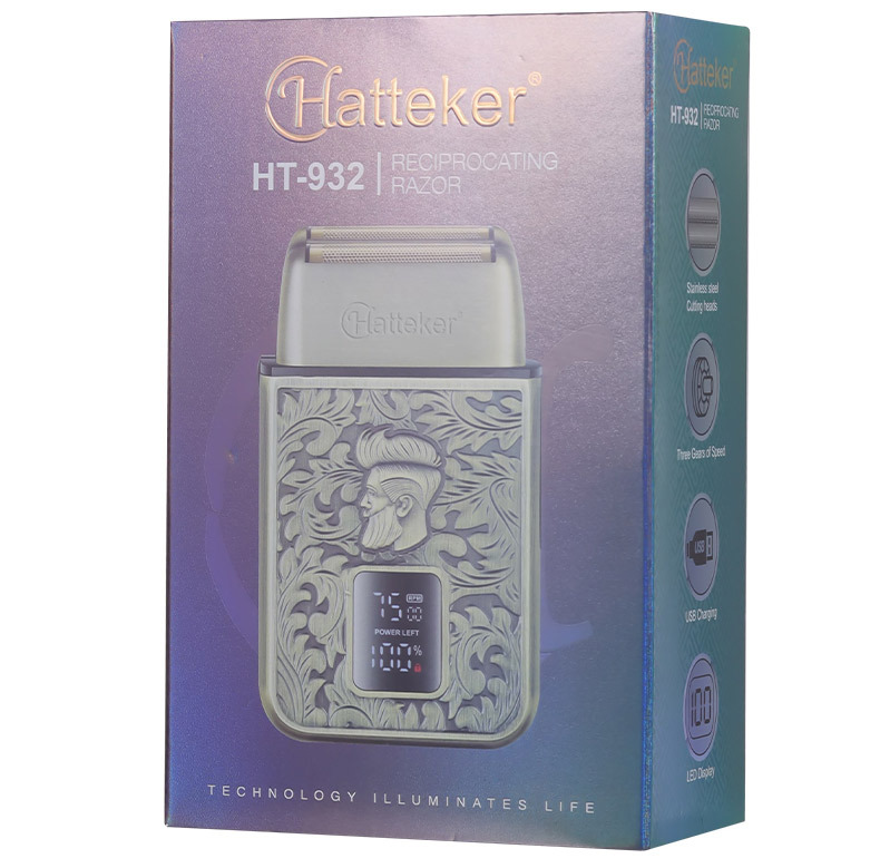 Hatteker复古电动剃须刀往复式双刀刮胡刀三档调金属剃发廊增白器详情19
