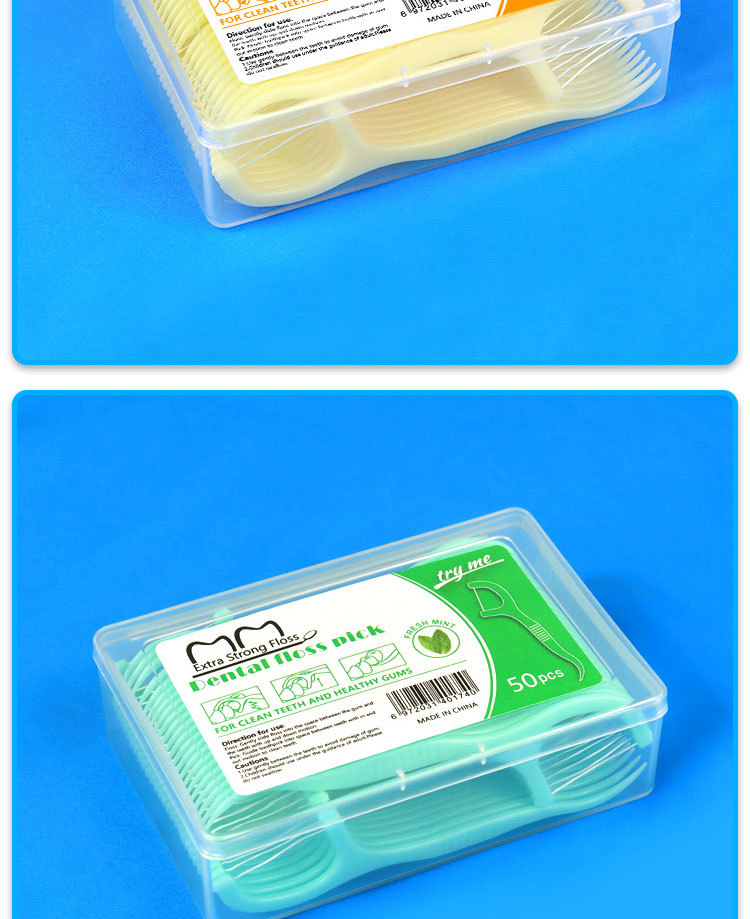 Cross-border foreign trade dental floss manufacturer wholesale ultra-fine dental floss, fruit-flavored box set of 50 dental floss picks, disposable toothpicks pic 8
