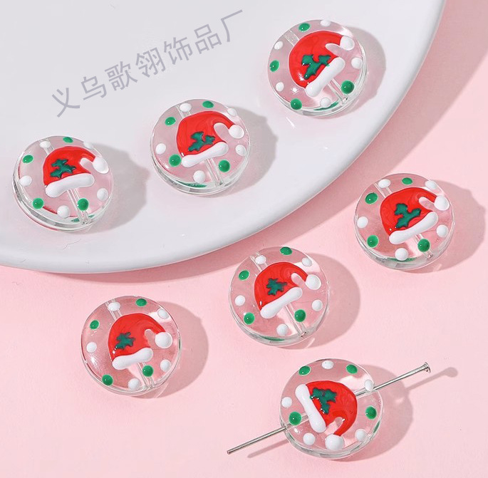 卡通圣诞系列滴油扁圆手工琉璃珠珠diy手作串珠项链手链材料配件详情2