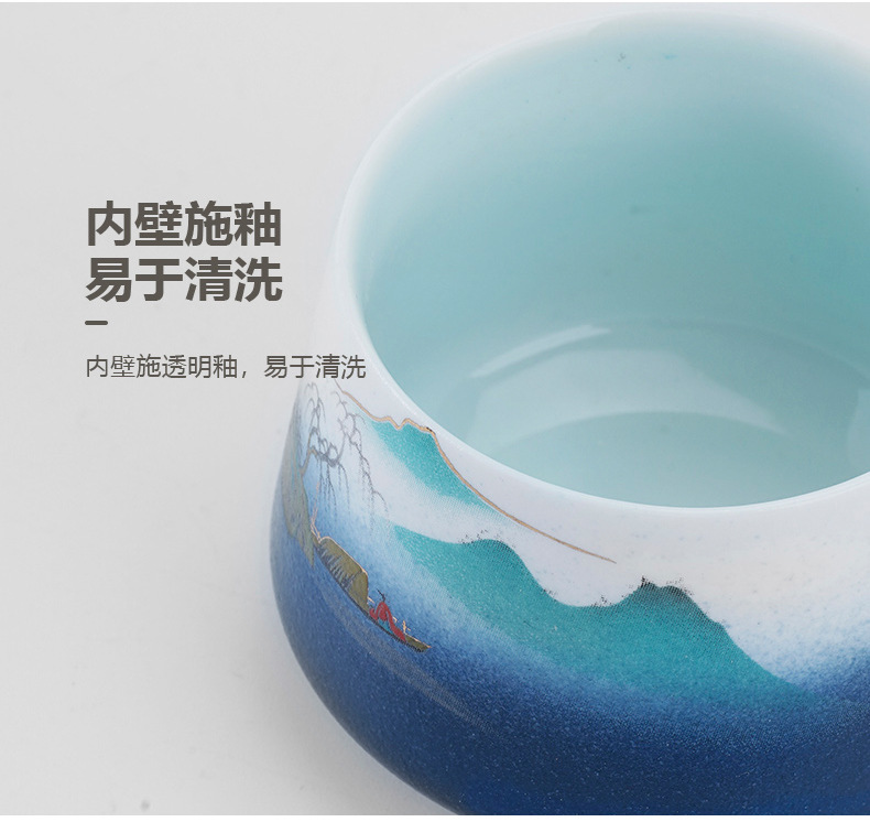 Japanese-style kung Fu tea set, landscape handle teapot with can, business gift set, company opening event souvenir pic 12