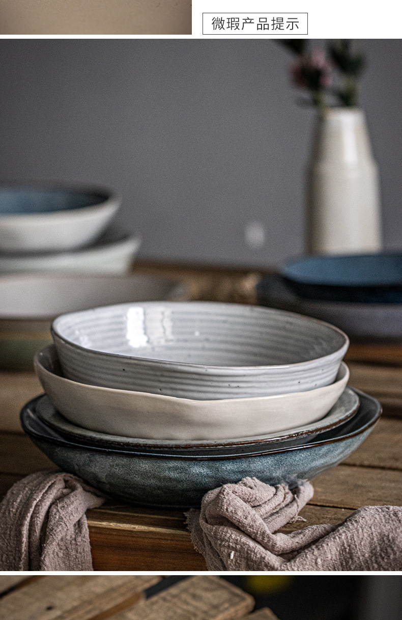 High-quality appearance level deep plate, round, cheap bowl, retro ceramic vegetable bowl, household plate, tableware, bowl and dish wholesale, export tail order pic 4