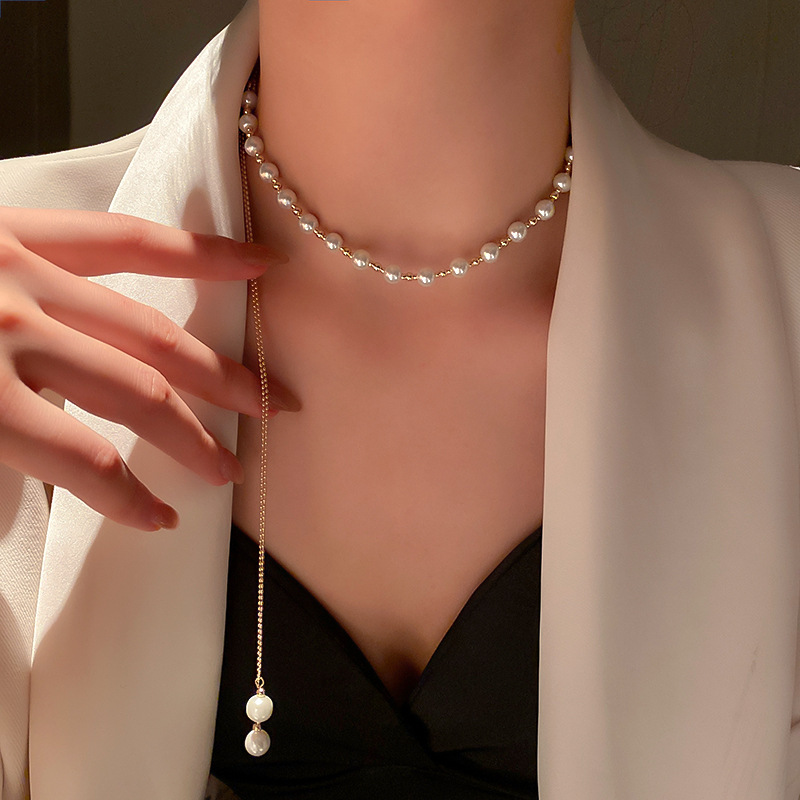 Irregular long pearl necklace, French light luxury style, sweater chain, niche simple and high-end necklace wholesale for women pic 5