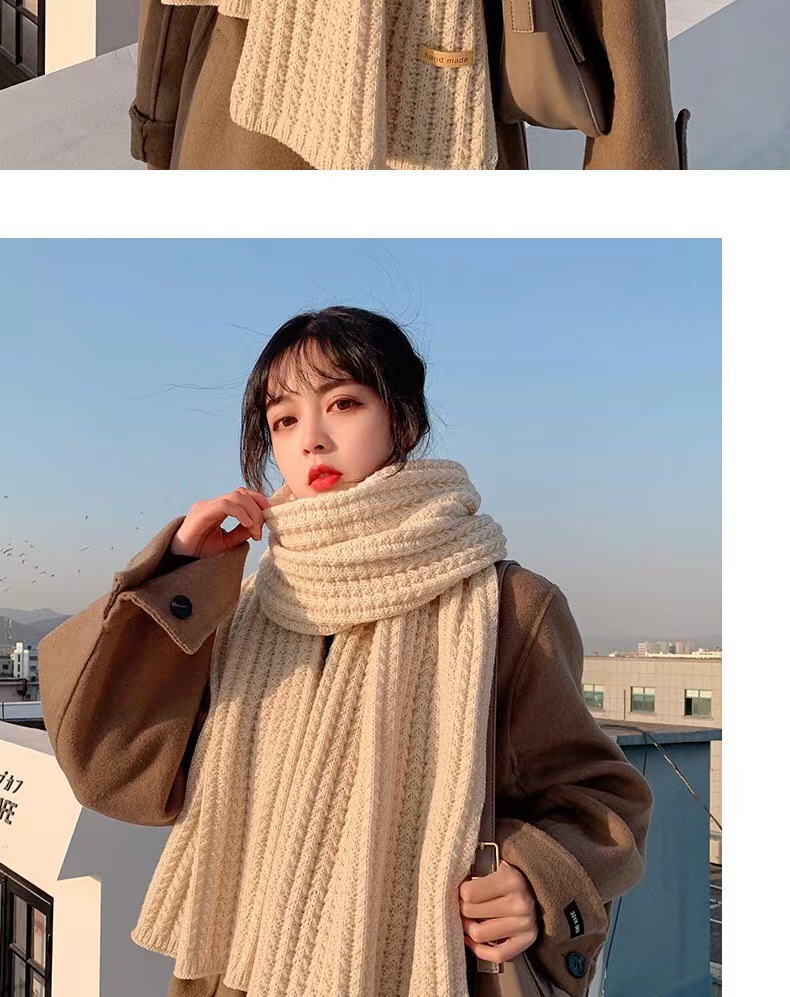 One-piece delivery for autumn and winter: Korean-style solid-color woolen scarves for women, warm, cute for students, couples, and versatile knitted scarves for Internet celebrities and men. Wholesale at street stalls pic 11