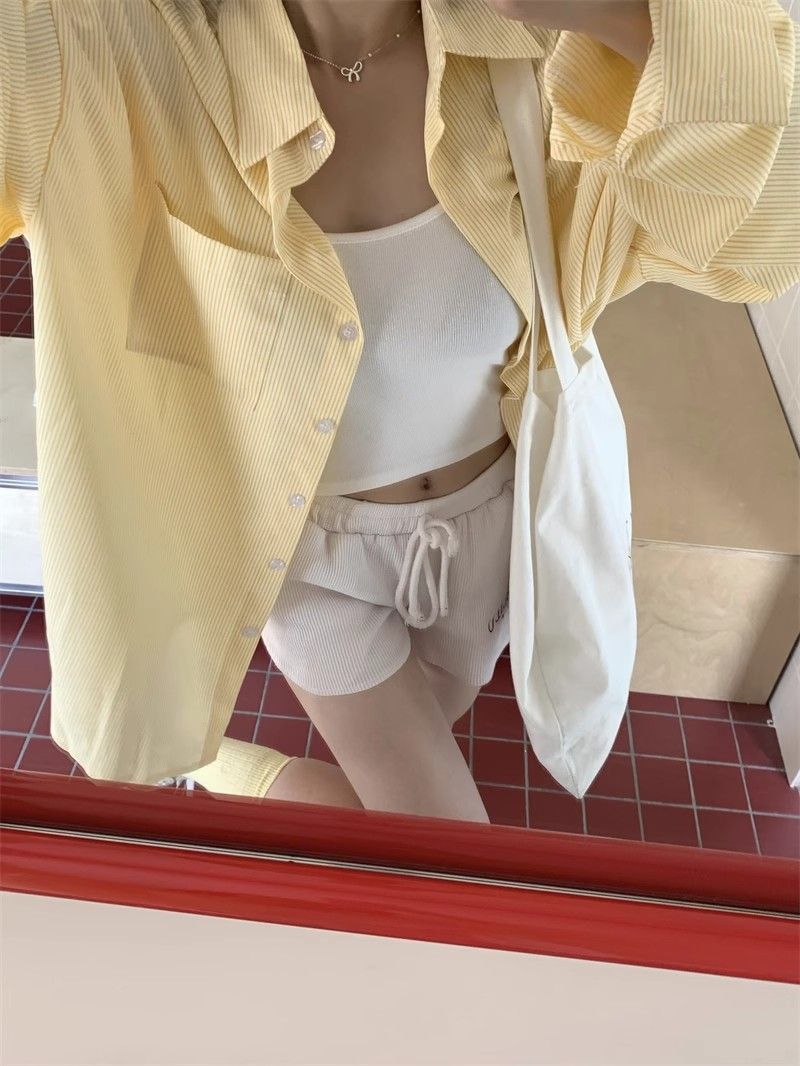 复古港风条纹衬衫外套女春夏长袖休闲垂感衬衣设计感上衣跨境批发详情7