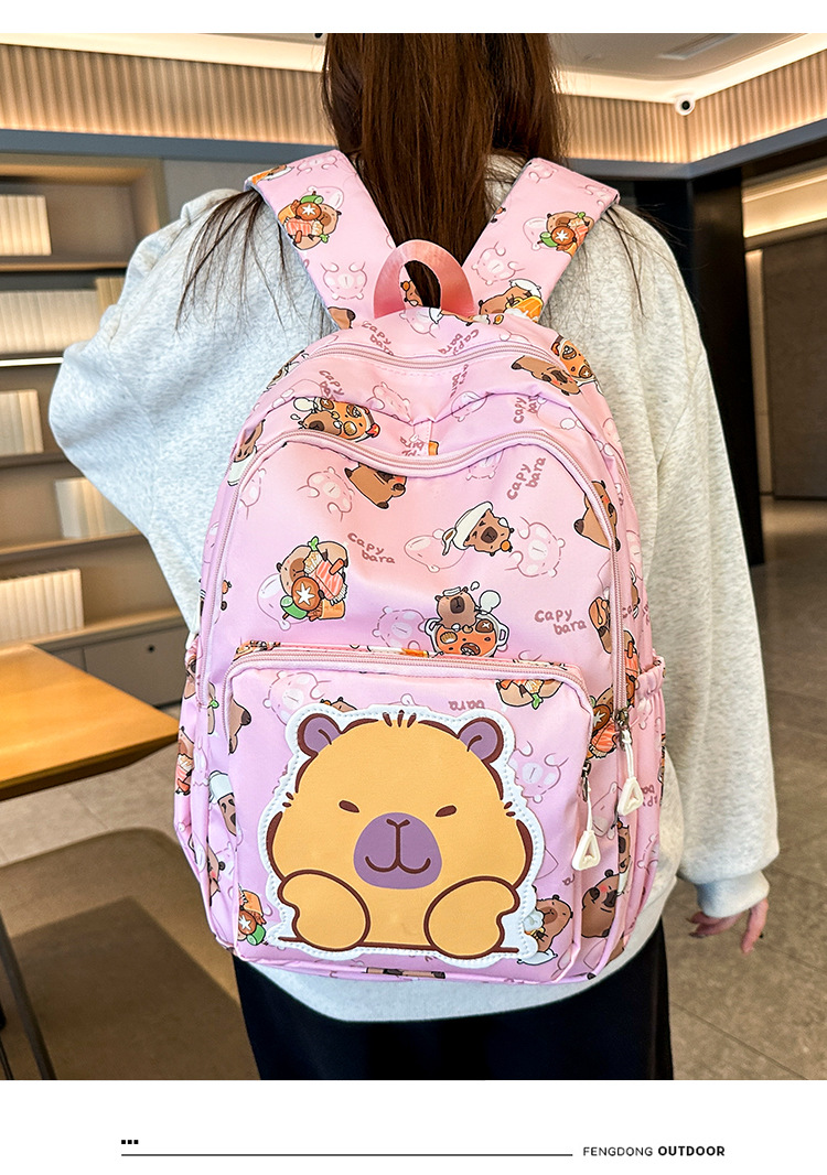 可爱印花卡通大容量卡皮巴拉书包时尚男孩女童学生轻便百搭双肩包详情17