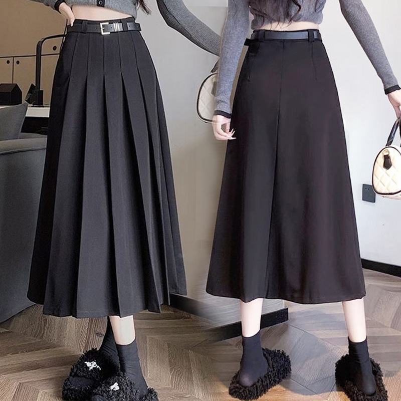 西装面料百褶裙长裙2024新款韩版简约黑色灰色法式高腰显瘦 a字版详情7