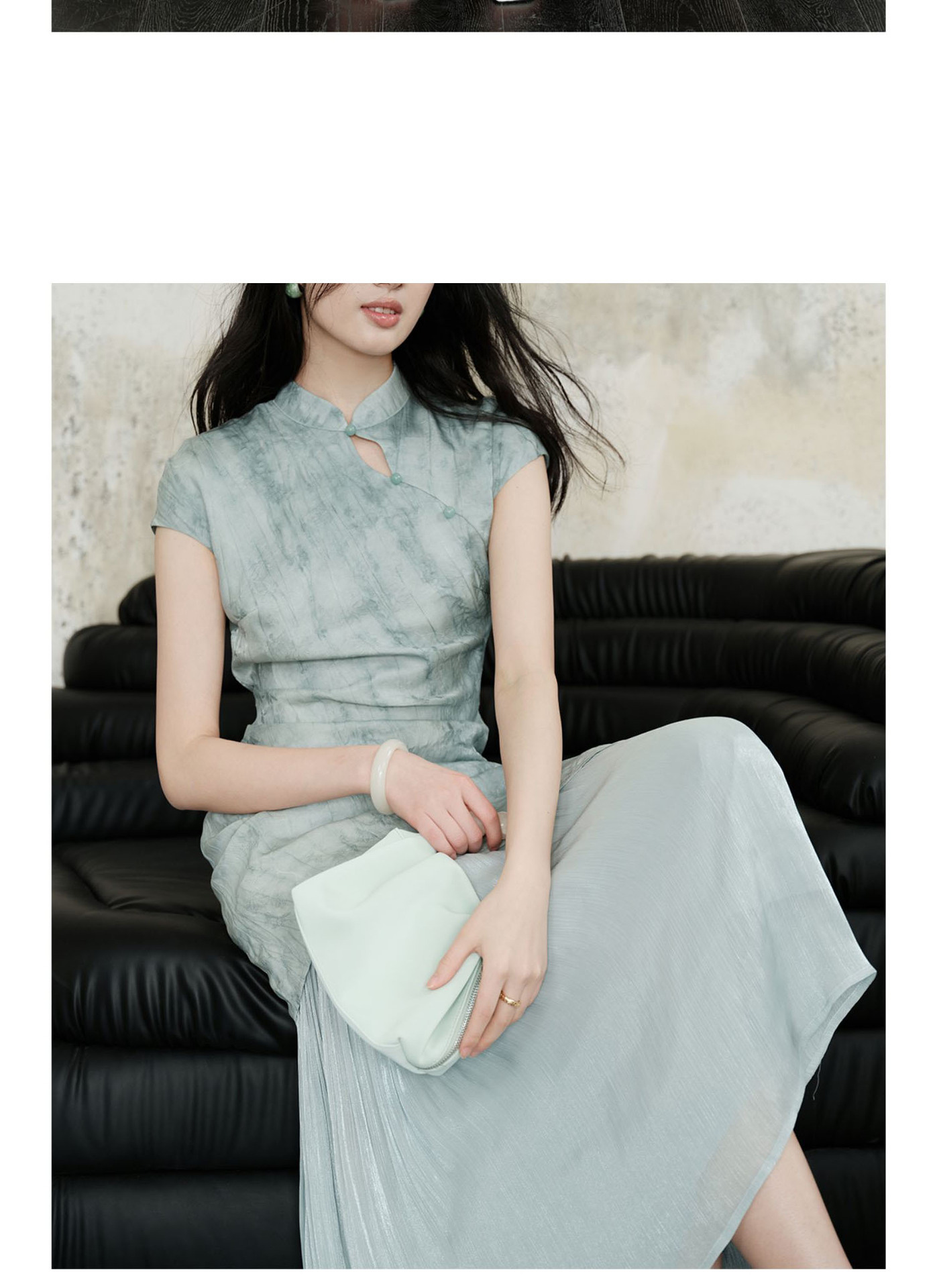 新中式轻国风改良蓝色连衣裙女2024夏新款气质修身包臀温柔风长裙详情10