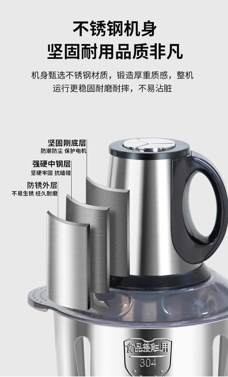 绞肉机家用电动不锈钢全自动多功能小型大功率肉馅商用切肉料理机详情21