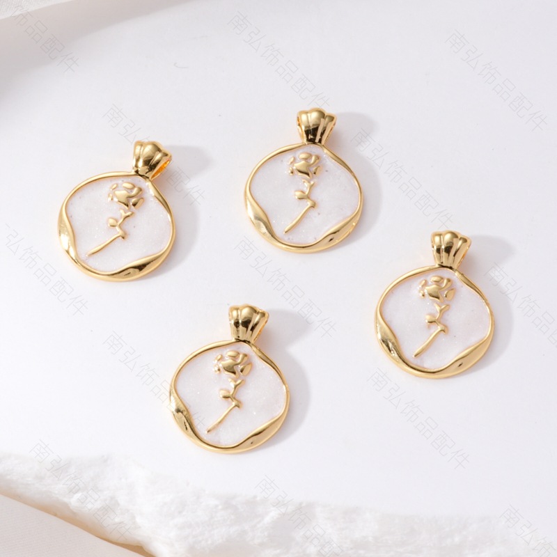 18k genuine gold color-retaining oil-dripping rose pendant, pendant, diy handcrafted jewelry, bracelet, necklace accessory pic 8