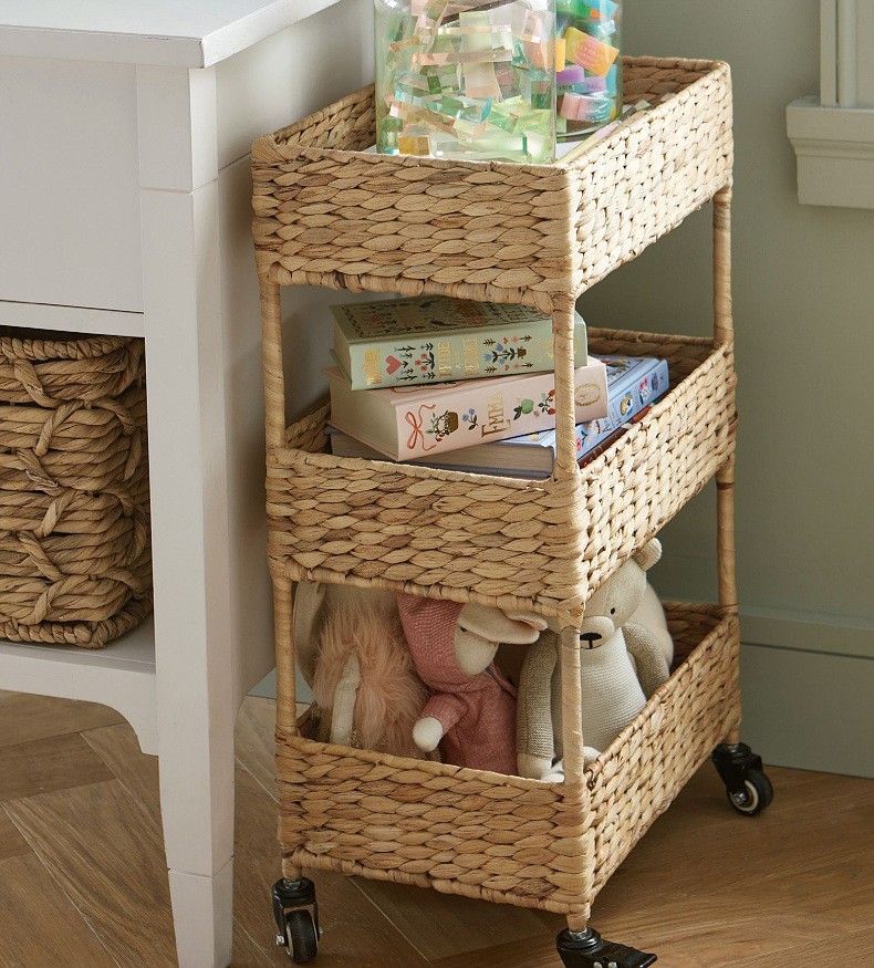 北欧风带轮草编储物架杂物置物架手工编织收纳整理架多层收纳筐详情6