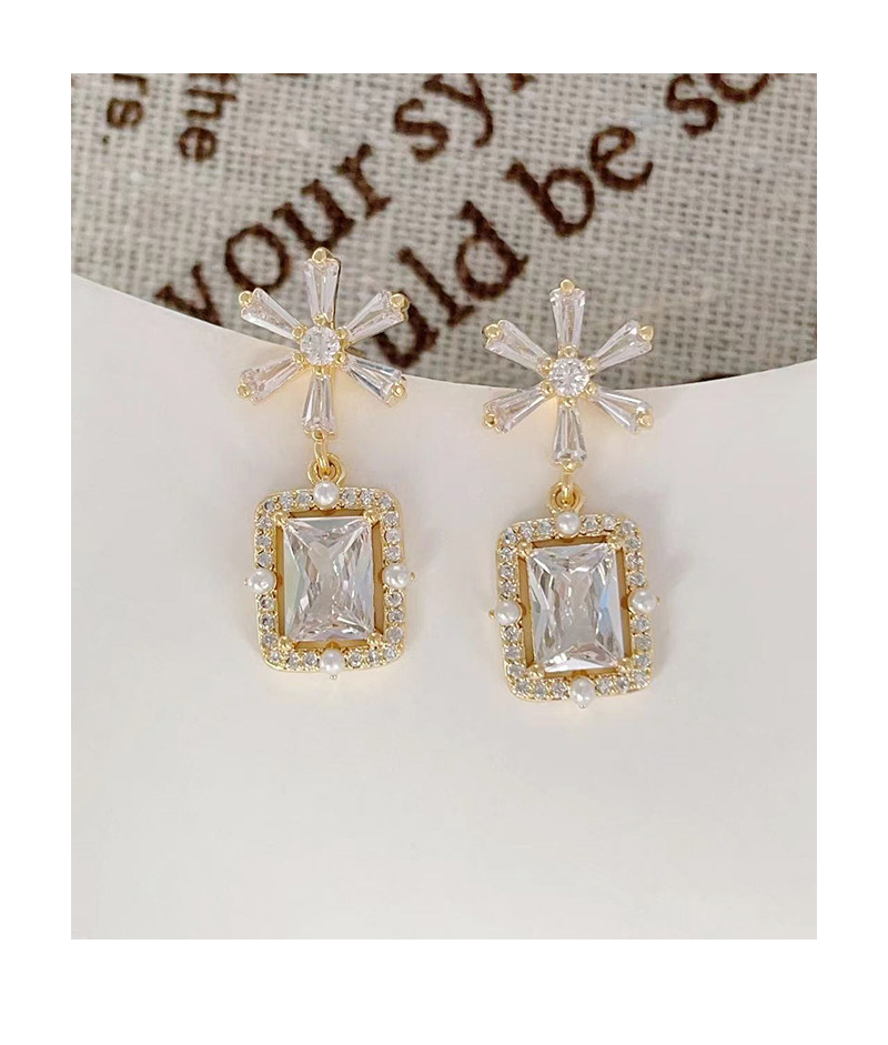 925银针新款简约耳环几何方形长款耳钉珍珠锆石混批饰品小众百搭详情7