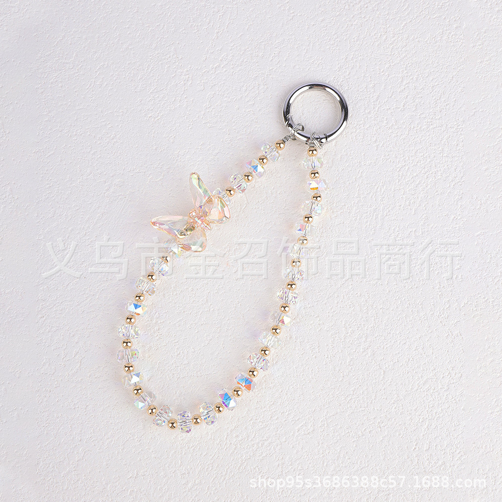 泡泡萌粒双扣手机挂链diy公仔水晶手机链 蝴蝶结钥匙扣链彩珠挂链详情4