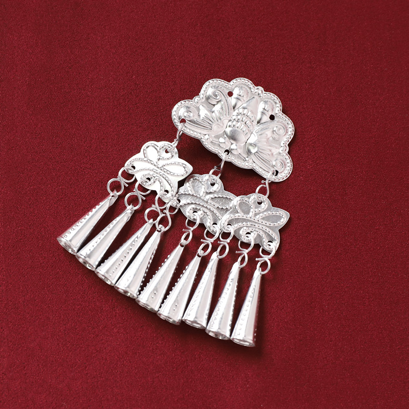 Miao ethnic style headwear, hair clips, retro Miao silver tassels, foot swaying, Hanfu, ancient style, Warring States period robe, side hair clips for women pic 9
