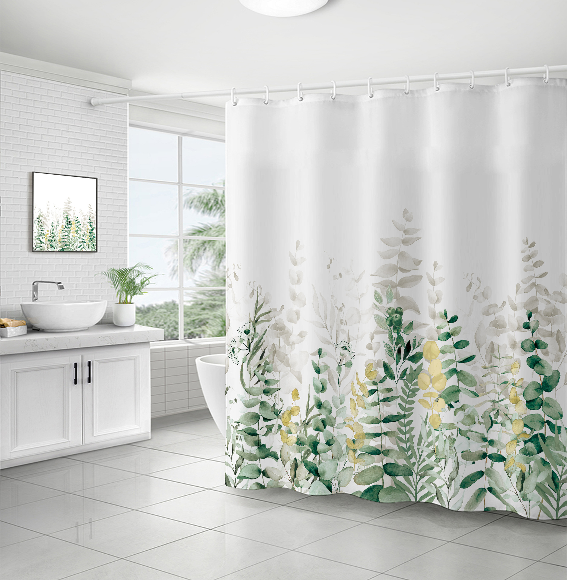 Cross-border direct sales of flower and plant bath curtains, fresh and simple floral waterproof and moisture-proof polyester isolation curtains pic 25