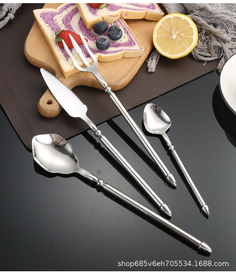 European-style Sea King knife, fork and spoon gift box set, creative solid round handle 304 stainless steel Western cuisine steak knife four-piece set pic 17