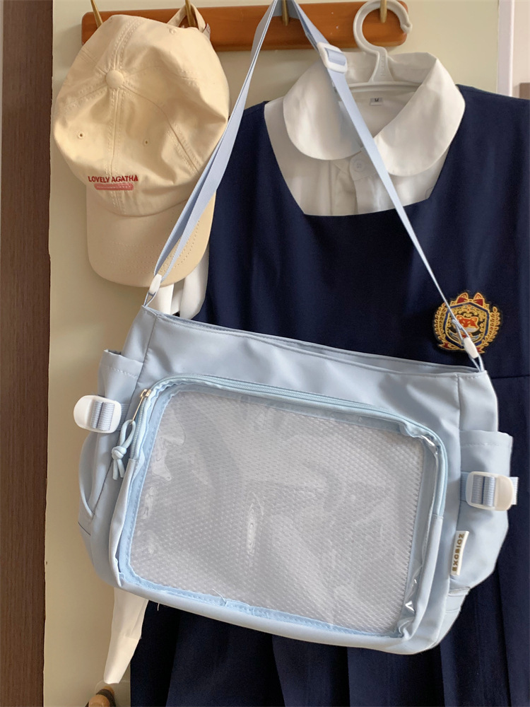 学院风痛包日系ins透明书包大容量简约单肩斜挎包时尚少女邮差包详情37