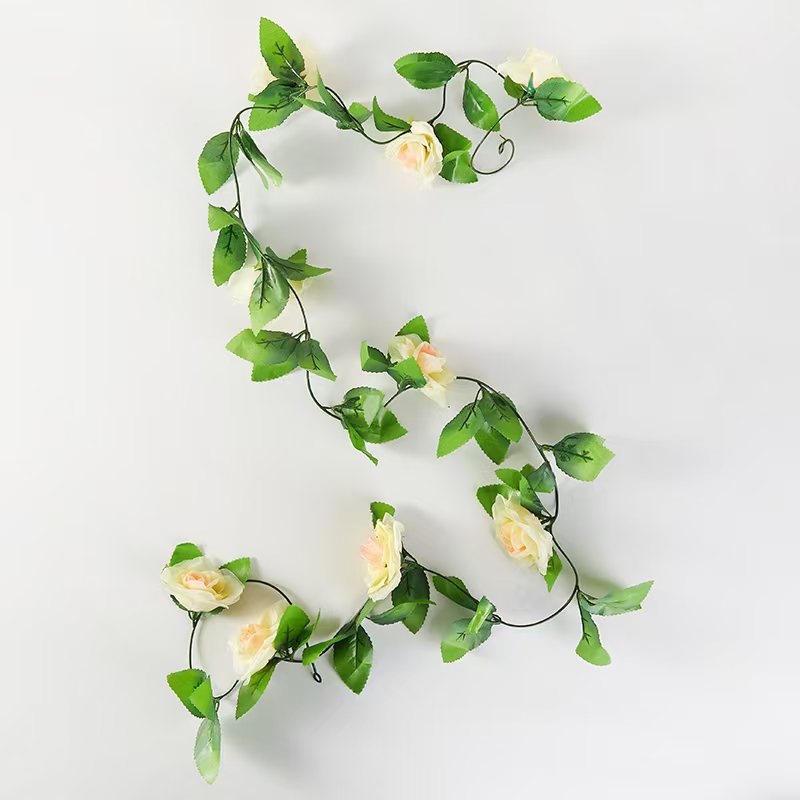仿真九头玫瑰花藤塑料花藤条绿叶假花装饰管道装饰空调管装饰详情6