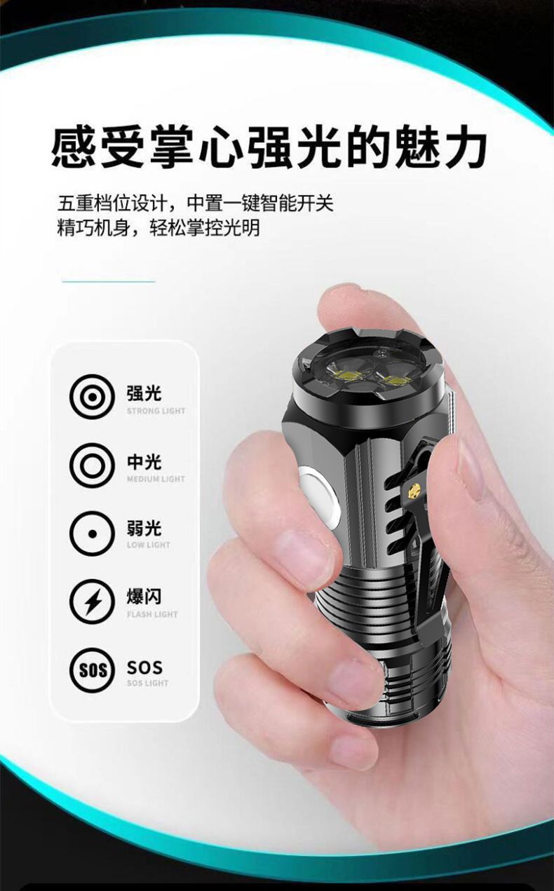 【电商爆款】3LED三眼怪手电帽夹灯可充电迷你便携家用应急手电筒详情9