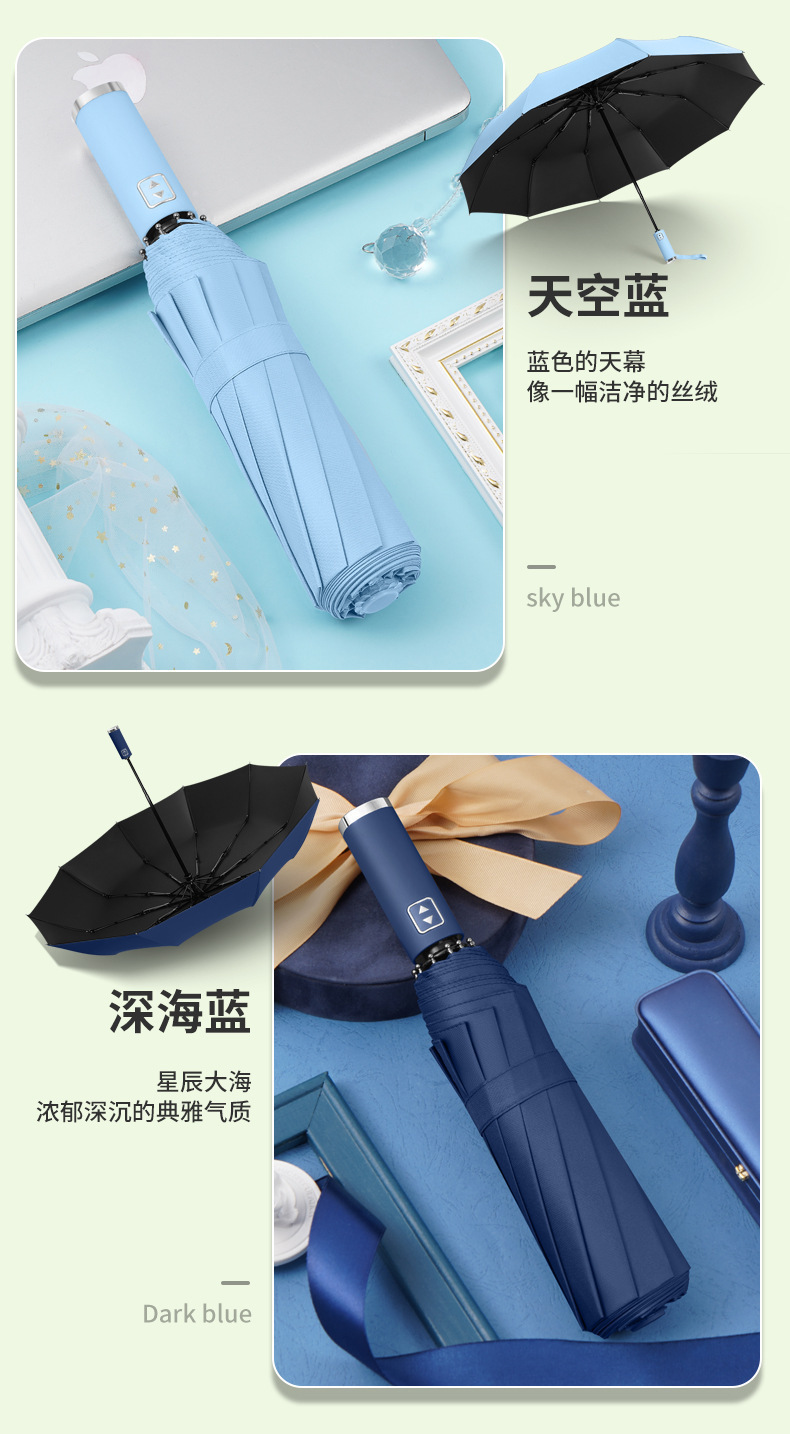 Ten-bone fully automatic all-weather umbrella, automatic large sunshade umbrella, weather umbrella, three-fold black rubber folding sun protection umbrella pic 16