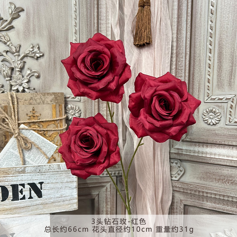 3头钻石玫瑰仿真假花束成品人造绢花婚庆地排用花塑料花婚礼布置详情14