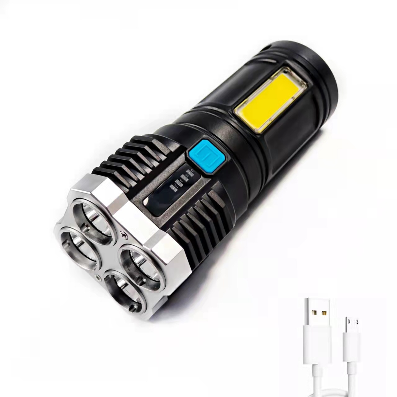 Wholesale of multi-functional outdoor LED high-intensity flashlight with battery level display, USB charging, COB side light flashlight pic 2