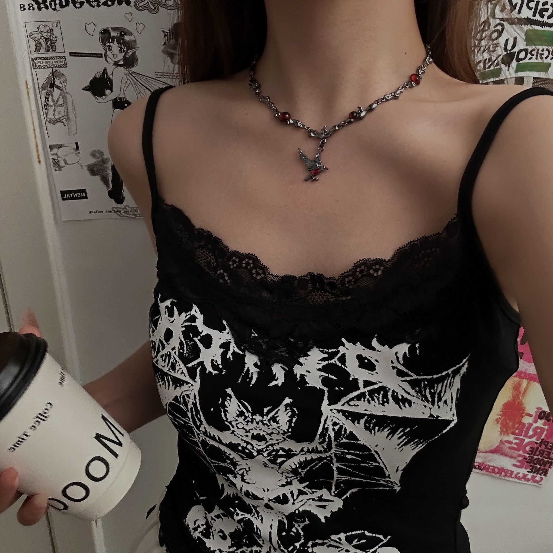 Cool and retro dark cross beaded necklace, a niche long subculture hot girl beaded high-end sweater chain pic 11