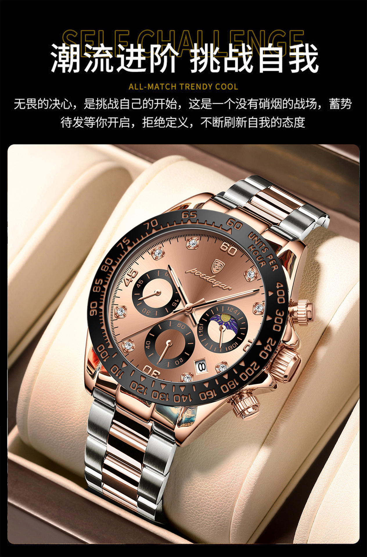 瑞士品牌防水男士手表多功能时尚钢带石英表直播外贸爆款一件代发详情3