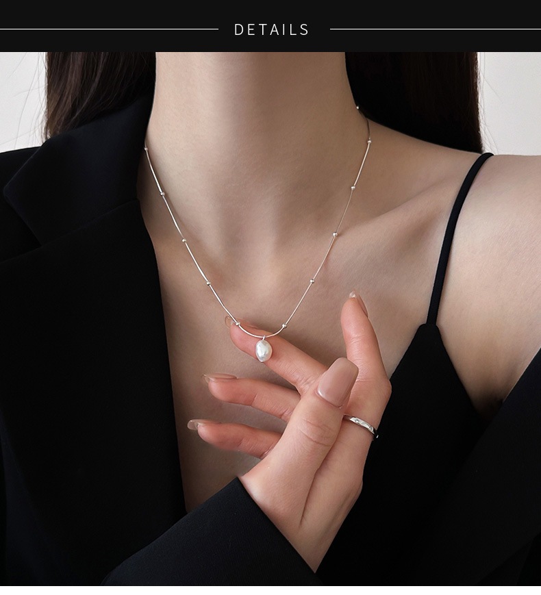 Titanium steel freshwater pearl pendant necklace, Korean style Instagram simple collarbone chain, non-fading, fashionable and versatile necklace pic 1