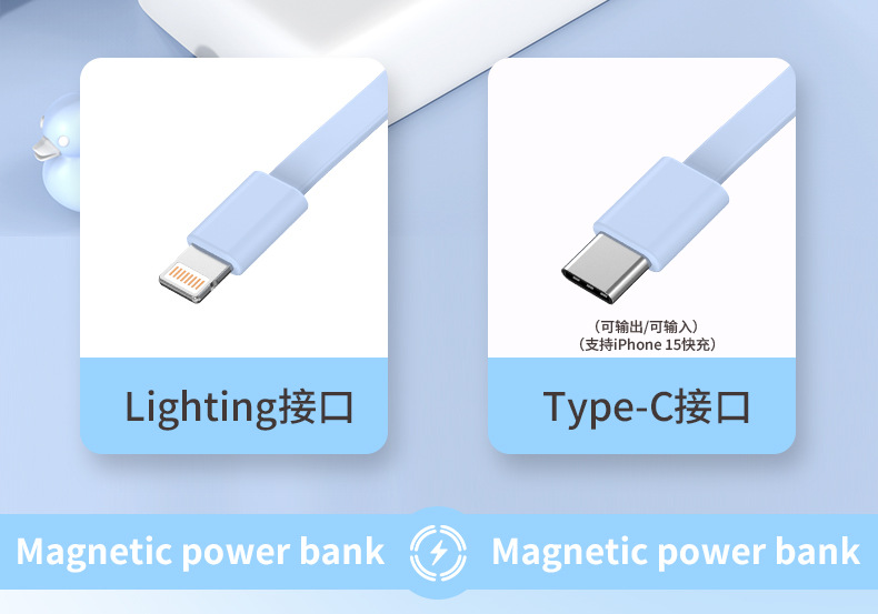Cross-border best-selling magnetic power bank with built-in wireless charging cable magsafe mini shared fast charging mobile power bank pic 10