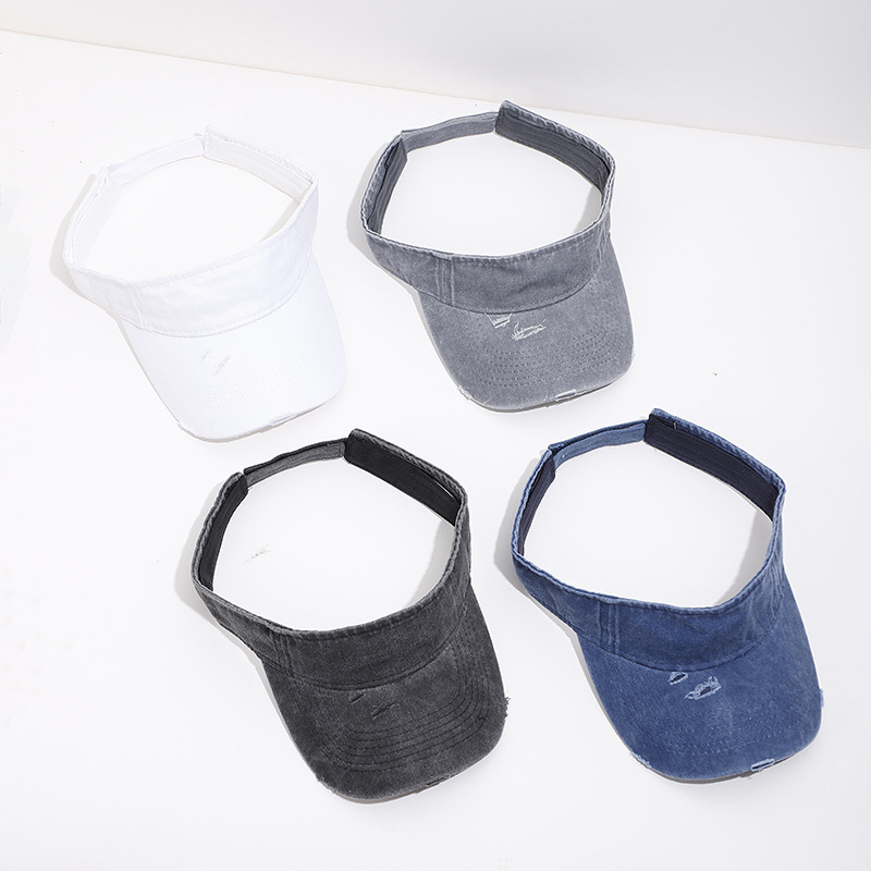 Personalized denim hollow top cap, casual solid color breathable buckle baseball cap, adjustable size, outdoor sun protection cap pic 1