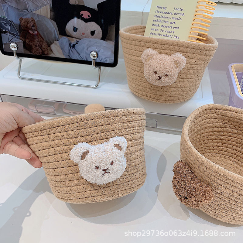 Ins-style cotton rope storage basket, woven bear desktop storage box, miscellaneous items, hair clips, hair bands, makeup brush storage basket pic 8