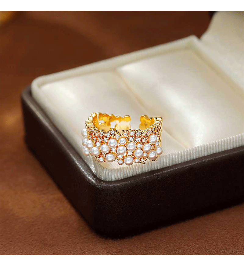 Hyacinth moda full circonitas perlas francés premium sentido anillo abierto mujer influencers explosivo estilo ligero extravagancia strass multiplos anillos pic 2