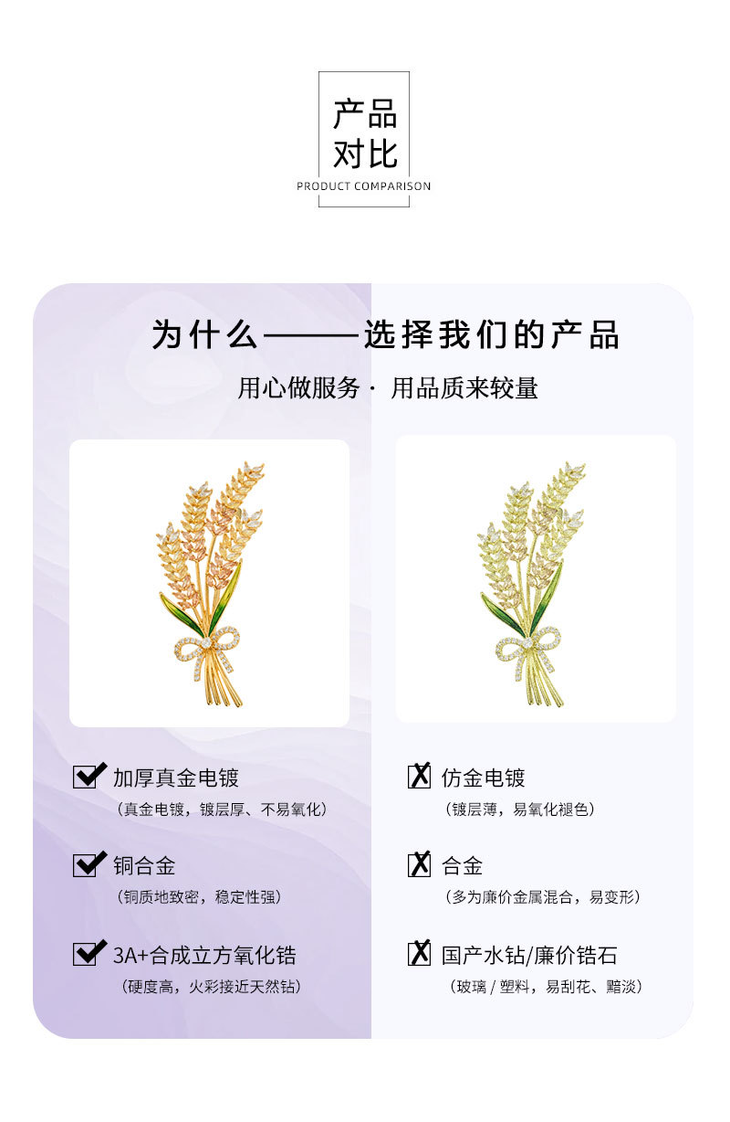 Original design, high-end sense, wheat ear brooch, copper alloy, real gold electroplating, micro-inlaid with zirconium oil, exquisite brooch and clothing pic 22