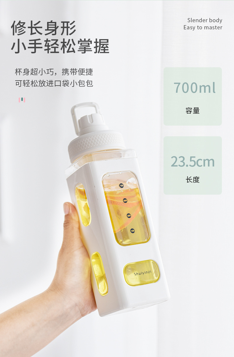 New high-appearure-level macaron-colored square water cup, large-capacity portable hand-held drinking cup, silicone straw water bottle pic 2