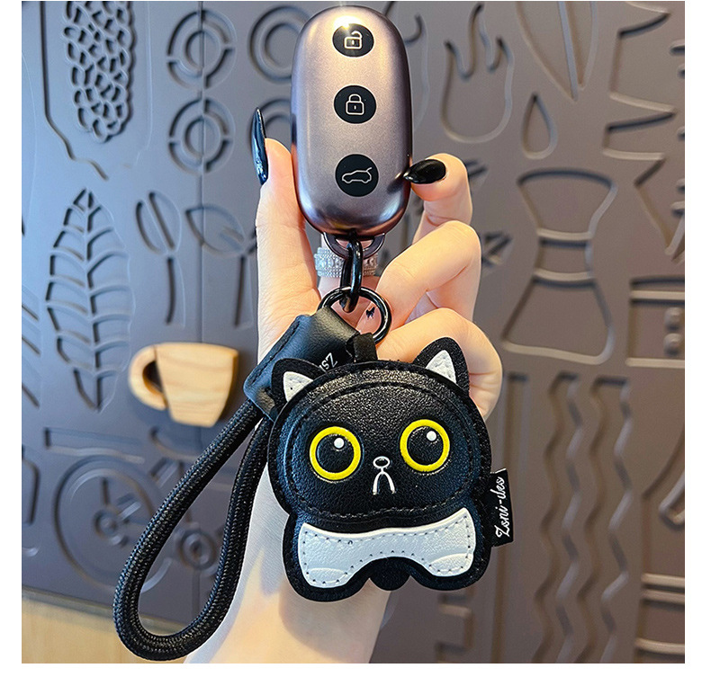 创意PU皮革猫咪钥匙扣挂件可爱情侣汽车钥匙链书包玩偶小挂饰批发详情9