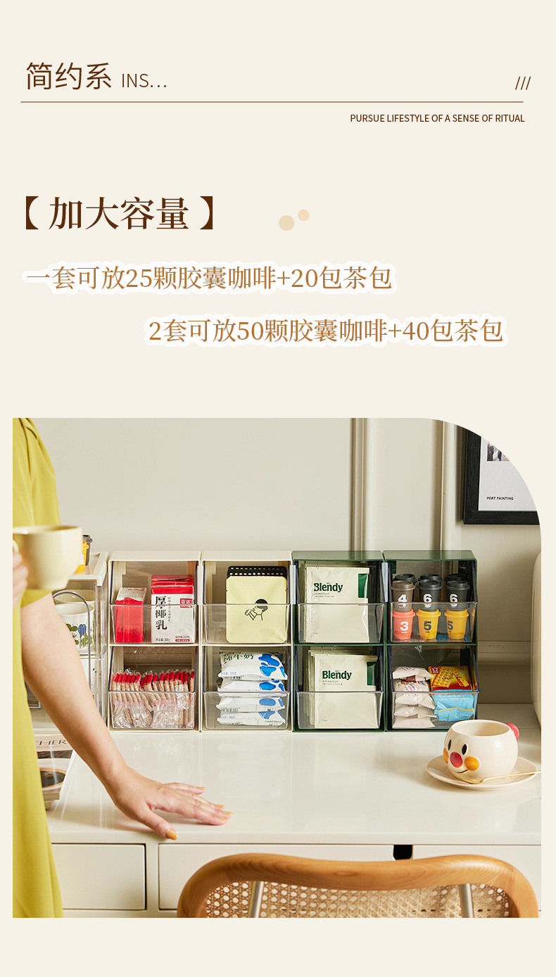 茶包收纳盒胶囊咖啡速溶家居办公室茶水间透明桌面收纳整理置物架详情7