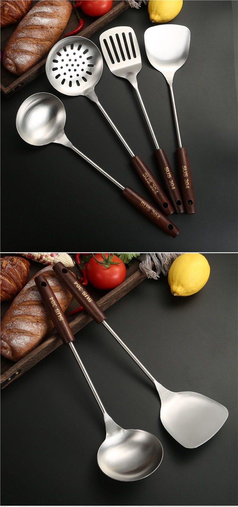304不锈钢锅铲家用厨房炒菜加厚铁铲煎铲漏勺木手柄防烫厨具套装详情27