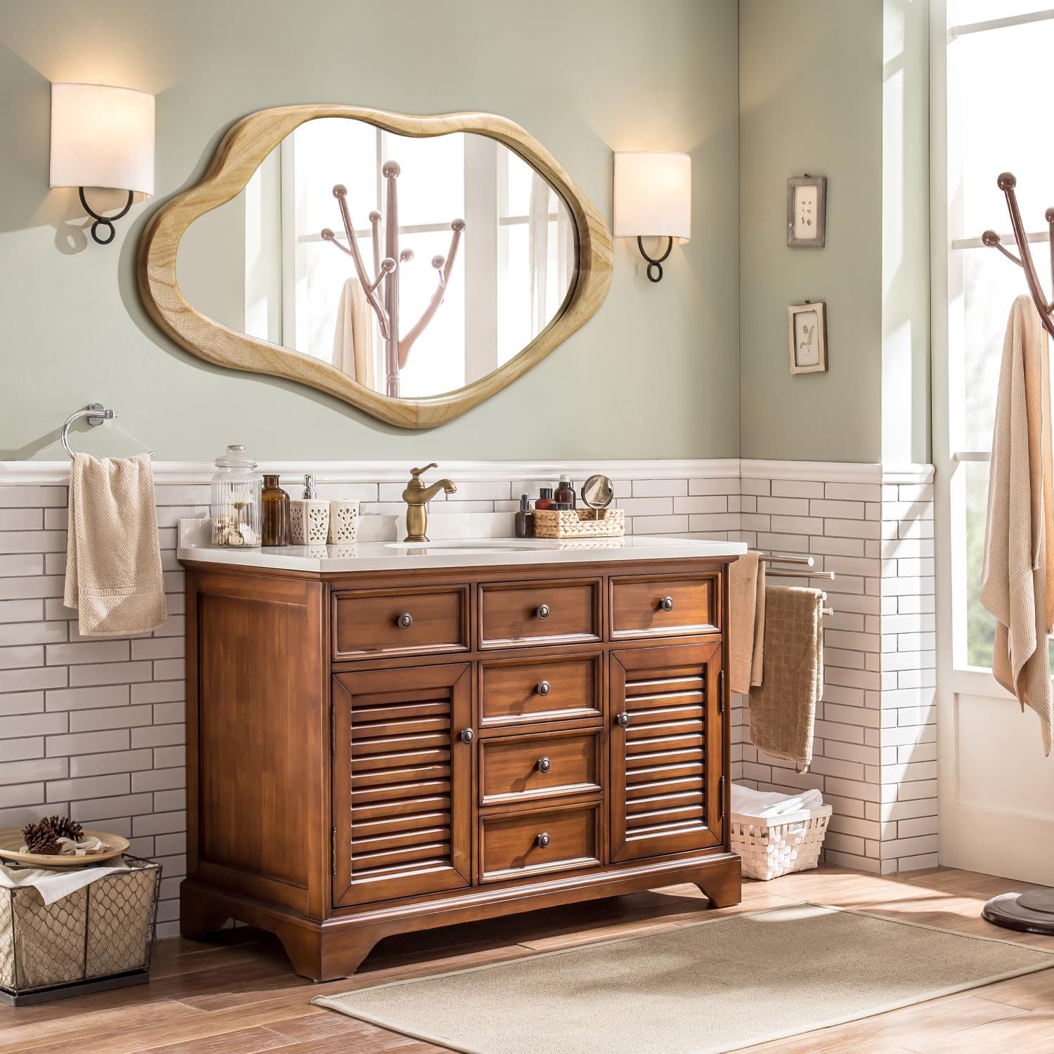 钢化镜中古风全实木异形镜壁挂式穿衣镜挂墙玄关装饰镜镜子全身镜详情7