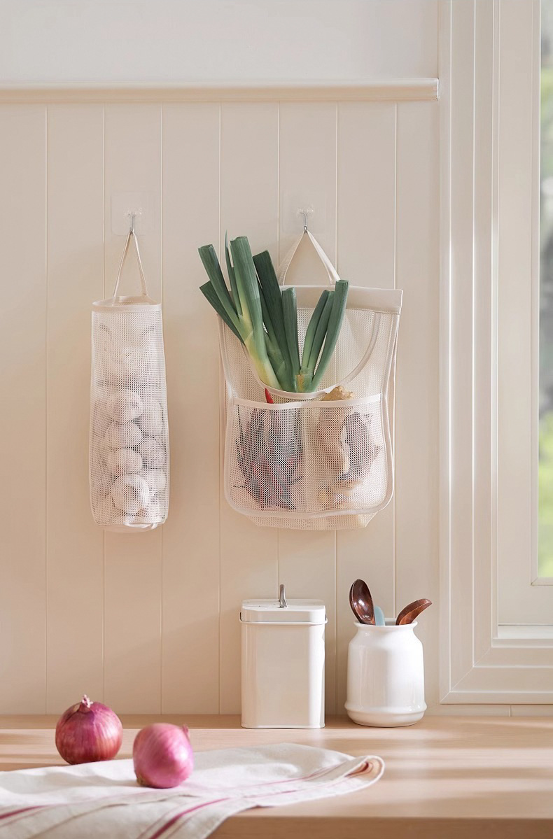 Fruit and vegetable storage net bags, kitchen storage bags, hanging bags, wall-mounted garlic and ginger storage bags, garlic net bags for storage pic 6