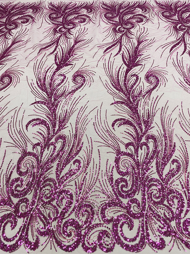 中大专供珠管珠子亮片网布蕾丝绣花婚纱礼服面料立体花朵亮片面料详情23