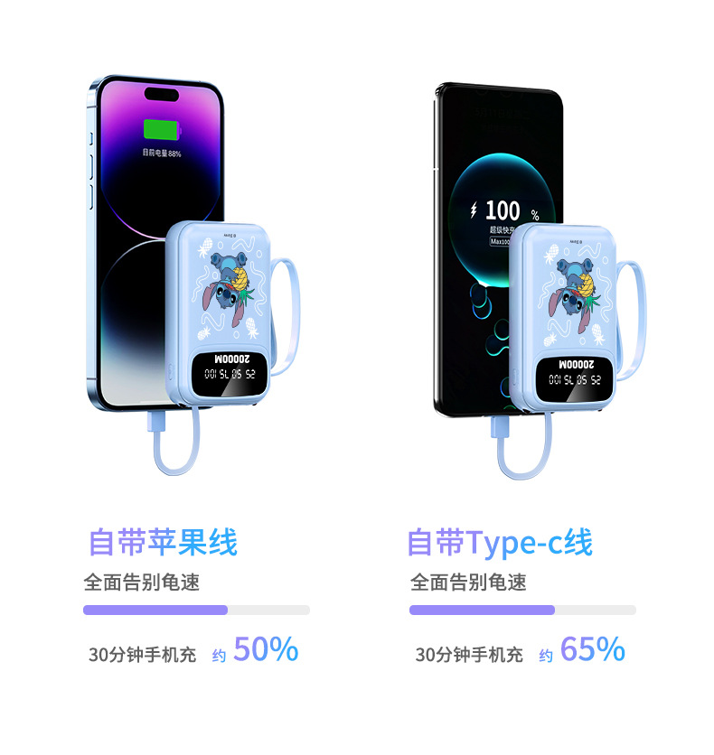 Disney-authorized power bank with a capacity of 10,000 mah, featuring four-wire fast charging and digital display, is a compact and portable power bank with 3C certification. Wholesale price from the original factory pic 9