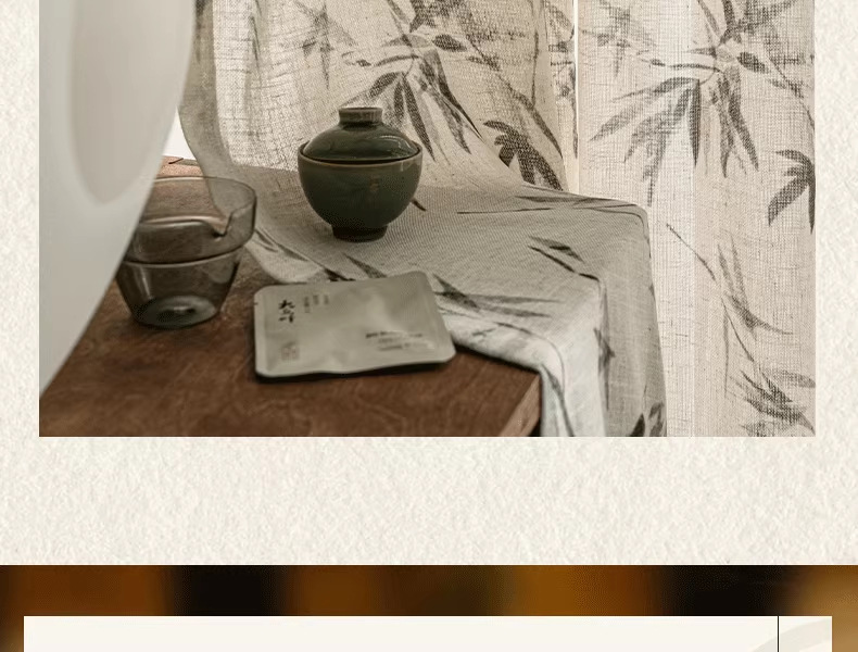 新中式国风印花麻纱水墨竹子高级感法风中古风透光不透人纱帘批发详情16